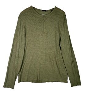 ATM Anthony Thomas Melillo Destroyed Henley Shirt Green Mens Slub Knit L NWT